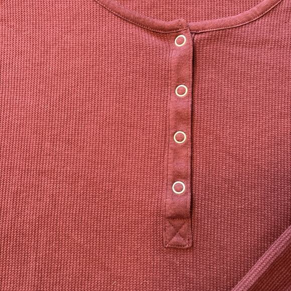 EDDIE BAUER Waffle Knit Burgundy Snap Long Sleeve Thermal Top Women’s Large - Picture 7 of 7